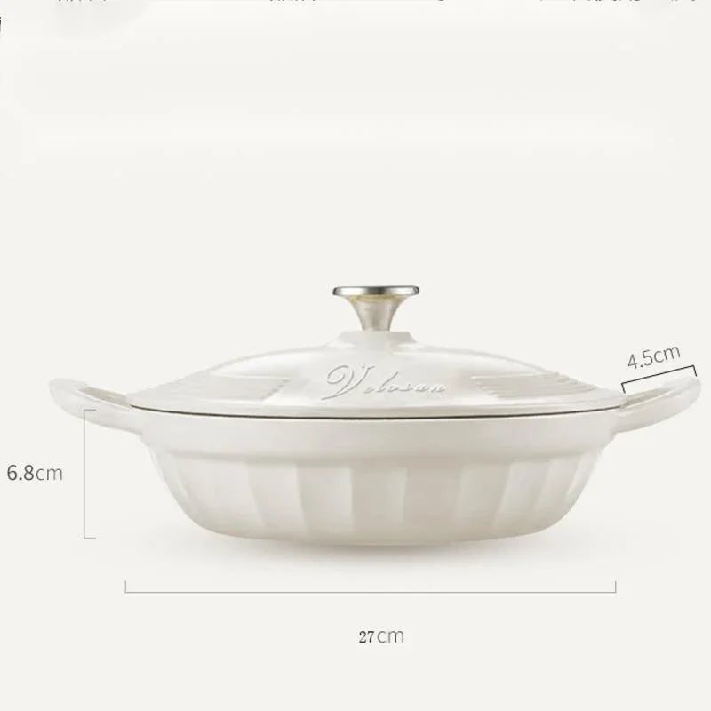 Nordic White Cast Iron Pot Multifunctional Seafood Cooking Thermal Insulation Kitchen Pan Universal Stove Cookware Utensils