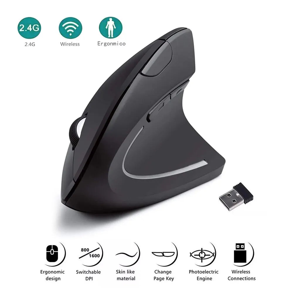 Ergonomic Vertical Wireless Mouse 2.4GHz Adjustable DPI for Laptop PC