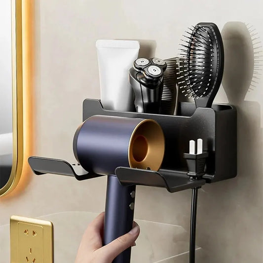 Wall-Mounted Hair Dryer Holder Stand Organizer for Bathroom Storage