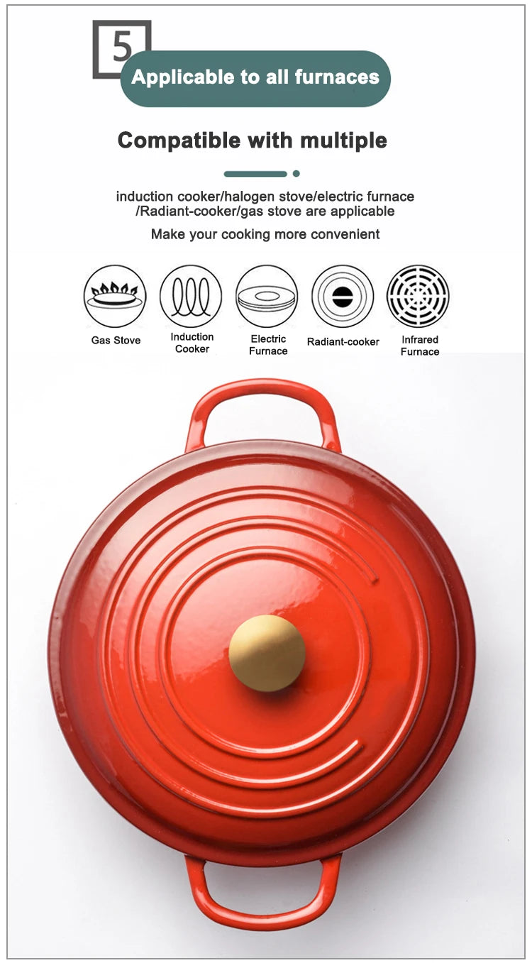 Modern Kitchen Accessories Enamel Cast Iron Shallow Pot Cooking Utensils Round Casserole with Lid