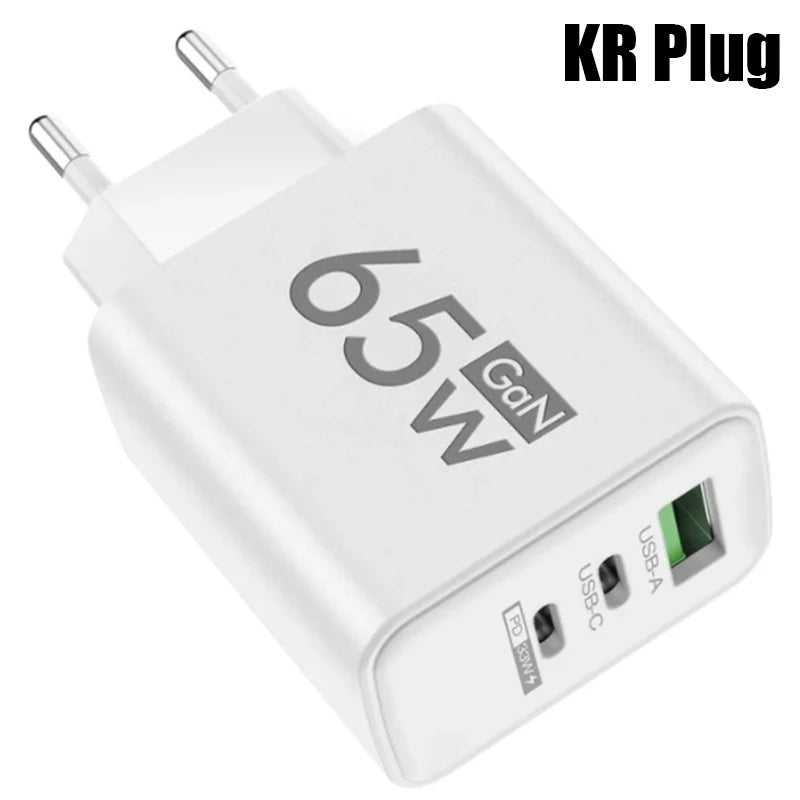 65W GaN Fast USB Type C Charger for iPhone Samsung