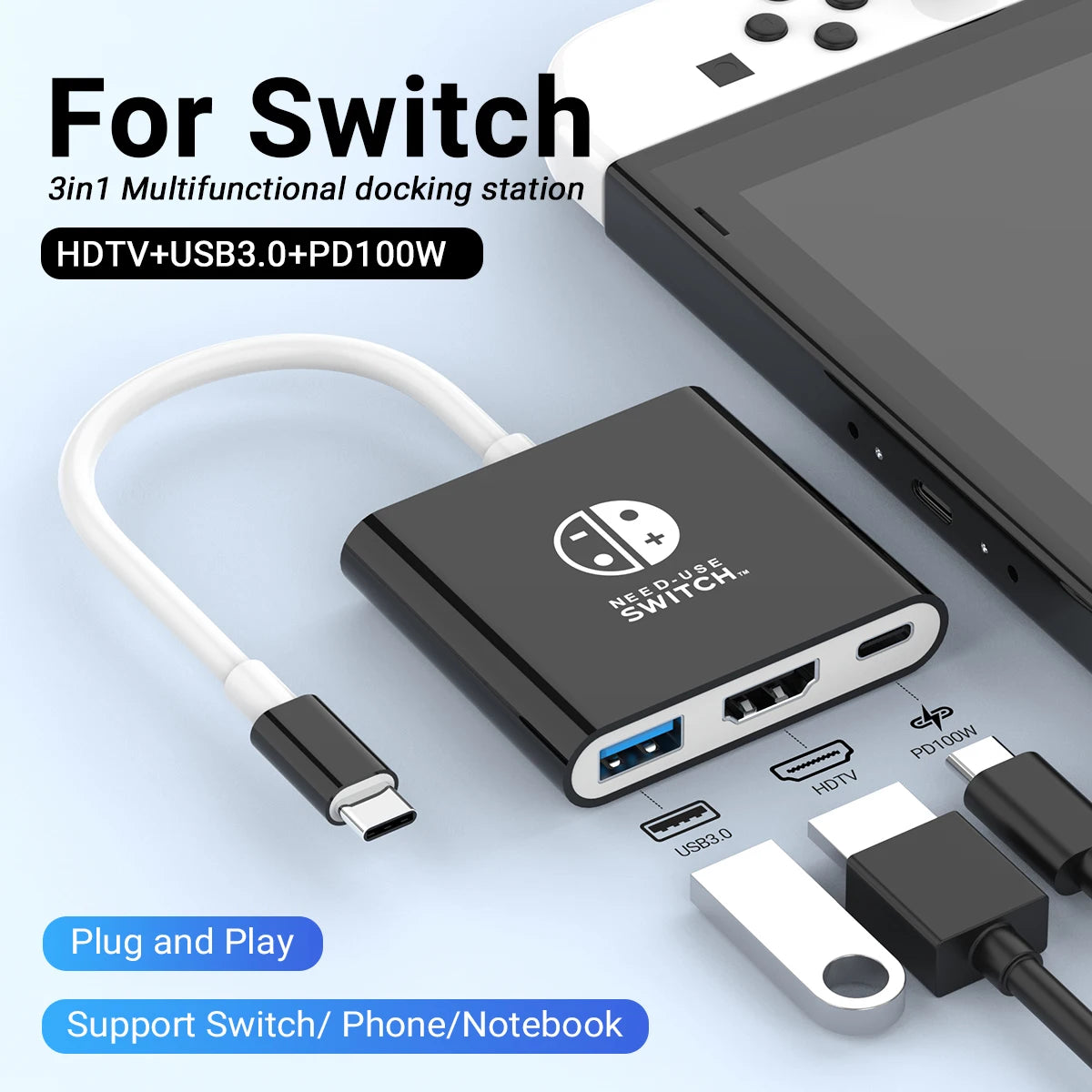 Portable Nintendo Switch Docking Station TYPE-C Hub with HDMI USB