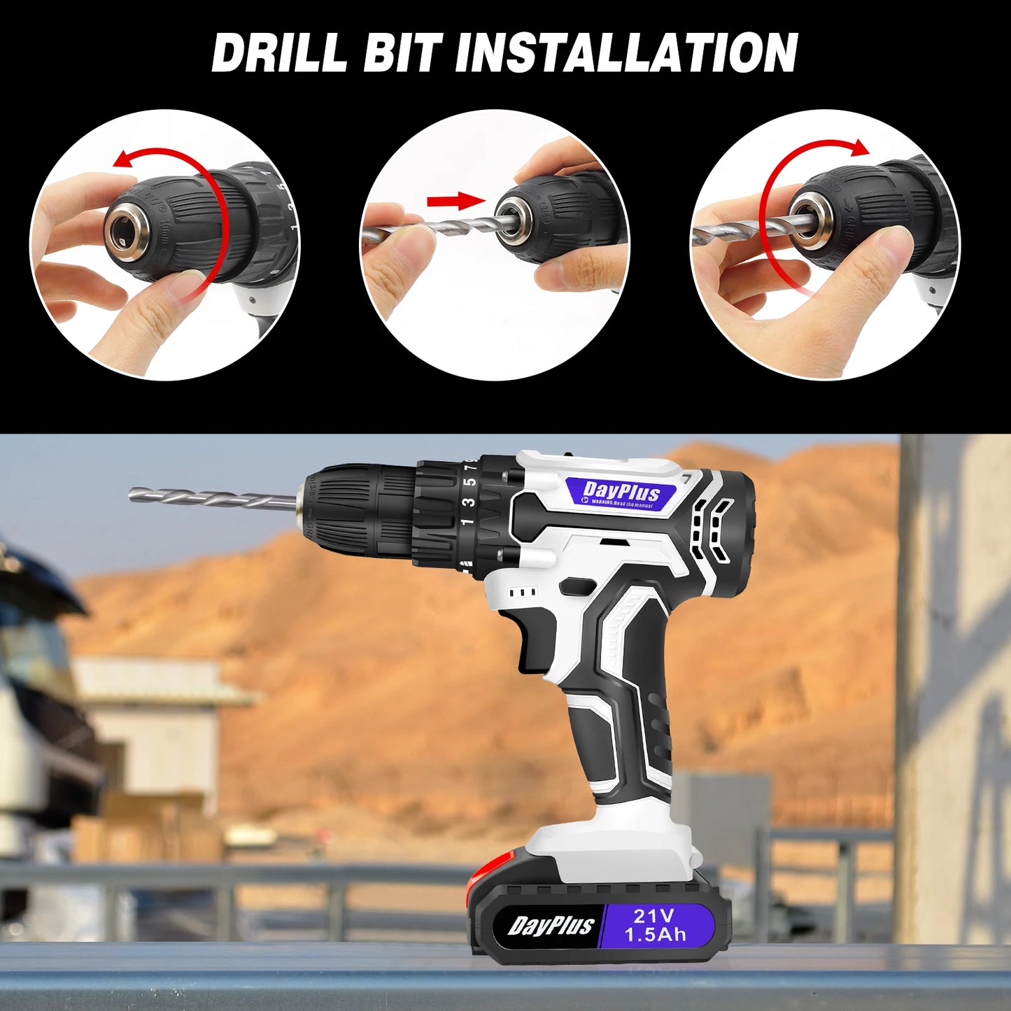 21V Cordless Power Drill Set with Impact Driver and Battery