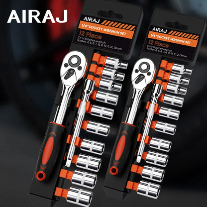 AIRAJ 12PCS Ratchet Socket Wrench Set, Automotive & Household Tools