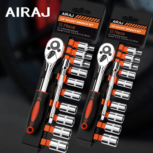 AIRAJ 12PCS Ratchet Socket Wrench Set, Automotive & Household Tools