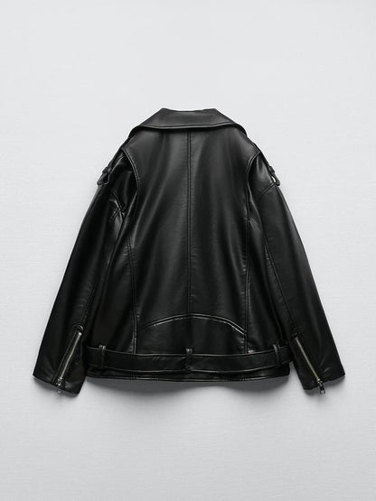 Faux Leather Zipper Biker Jacket