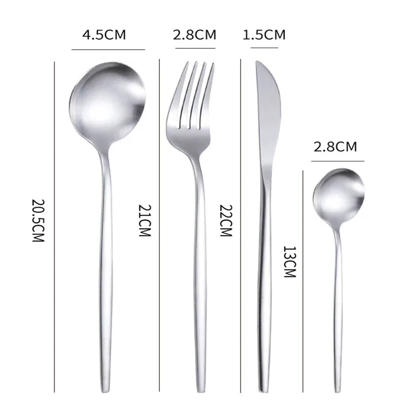 24Pcs Stainless Steel Dinnerware Set, Black Gold Fork Spoon Knife