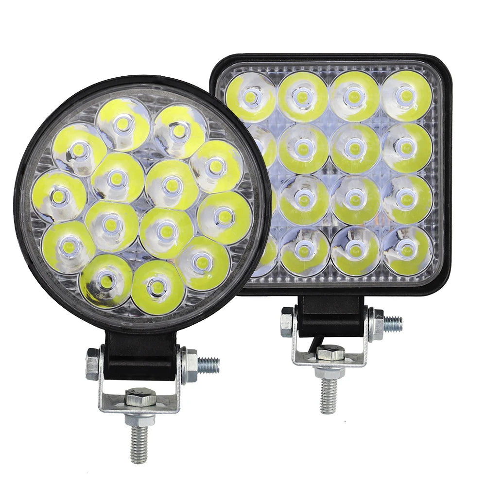 42W 14LED 48W 16SMD Work Light LED Car Front Fog Light 12V 24V Truck SUV 4X4 4WD Engineering Headlights Off-road Round Headlamp