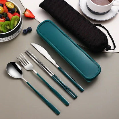 Stainless Steel Tableware Set, Portable Cutlery Knife Fork Spoon Chopsticks