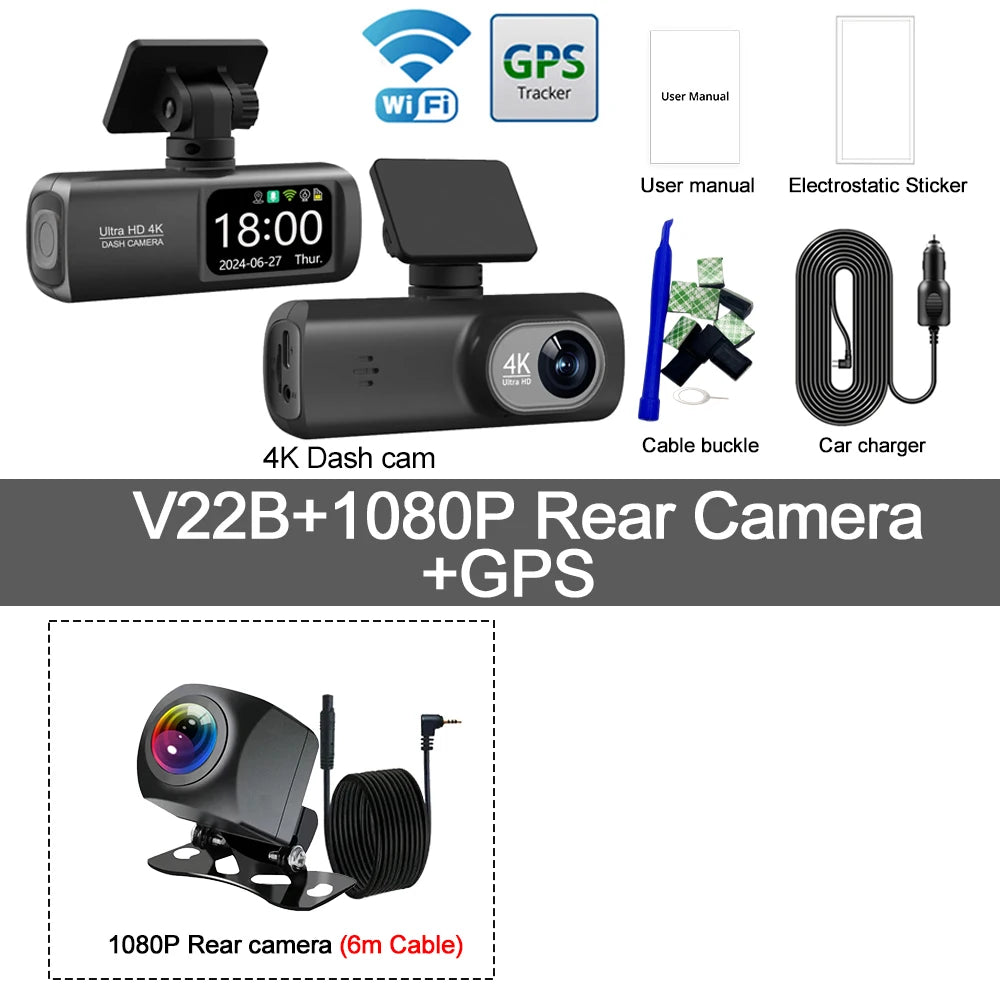 UHD 4K Dash Cam Dual Lens WiFi GPS 1080P Recorder