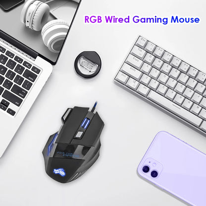 USB Wired Gaming Mouse 7 Buttons, 5500 DPI Adjustable Backlit