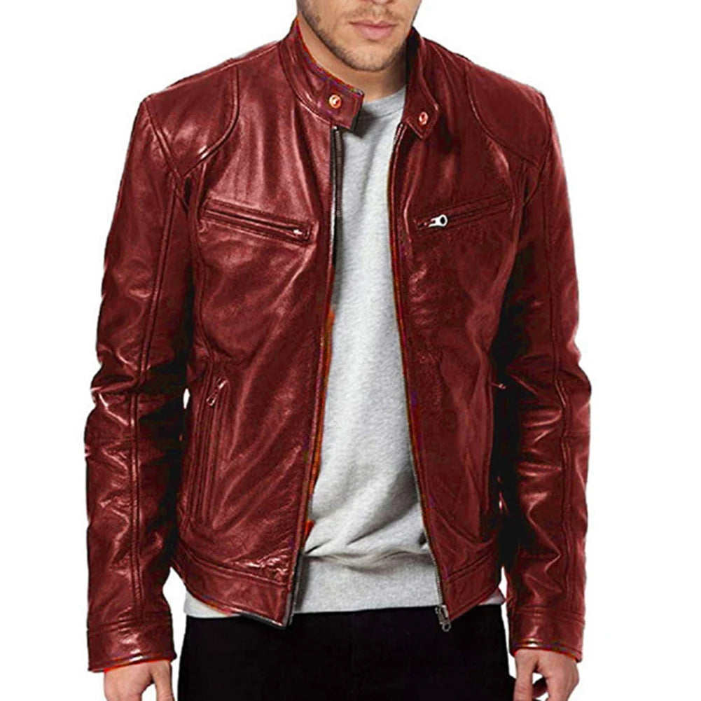 Slim Fit PU Leather Jacket