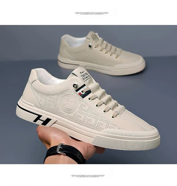 Men Sneakers 2024 Autumn New Embossed Breathable White Shoes Trendy Thick Soled Student Comfort Sports Leisure Skateboard Shoes