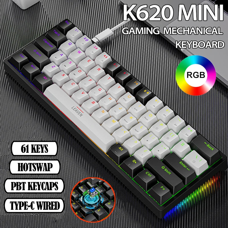 K620 Mini 61 Keys RGB Mechanical Gaming Keyboard with Hotswap