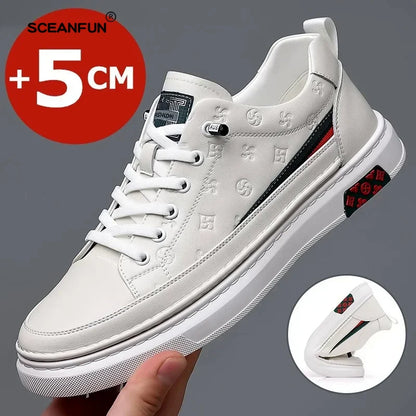 2024 spring MEN'S elevator shoes men luxury loafers white soft leather moccasins height increased 5cm taller shoes man sneakers