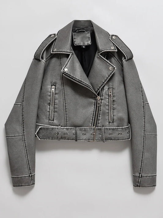 Vintage Washed Faux Leather Biker Jacket