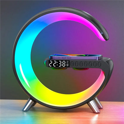 Multifunctional Wireless Charging Stand with Alarm Clock and RGB Speaker