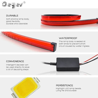 90cm Auto High Mount Brake Stop Lights Car Styling Accessories Additional Brake Lamp Warning Turn Signal LED Strips Waterproof