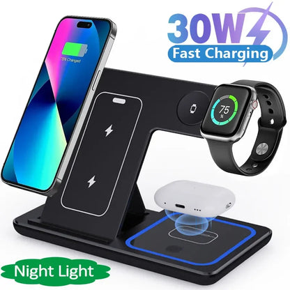 30W 3-in-1 LED Fast Wireless Charger