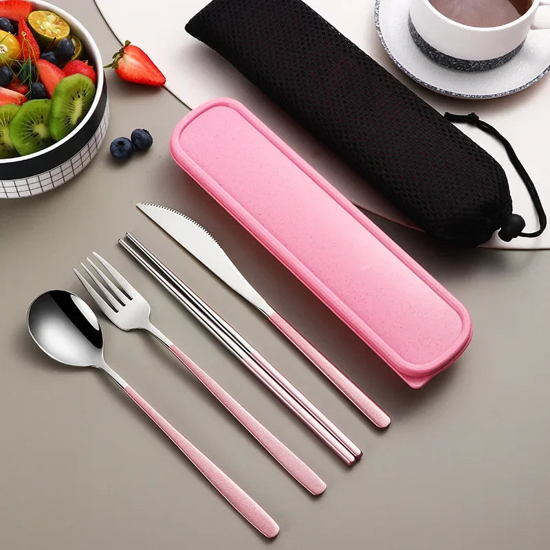 Stainless Steel Tableware Set, Portable Cutlery Knife Fork Spoon Chopsticks