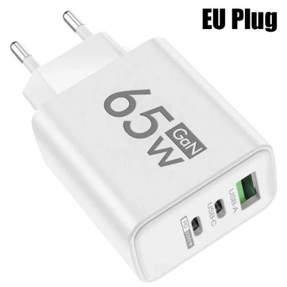 65W GaN Fast USB Type C Charger for iPhone Samsung