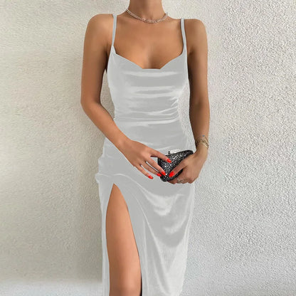 European American Style Slim Fit Slit Strap Dress