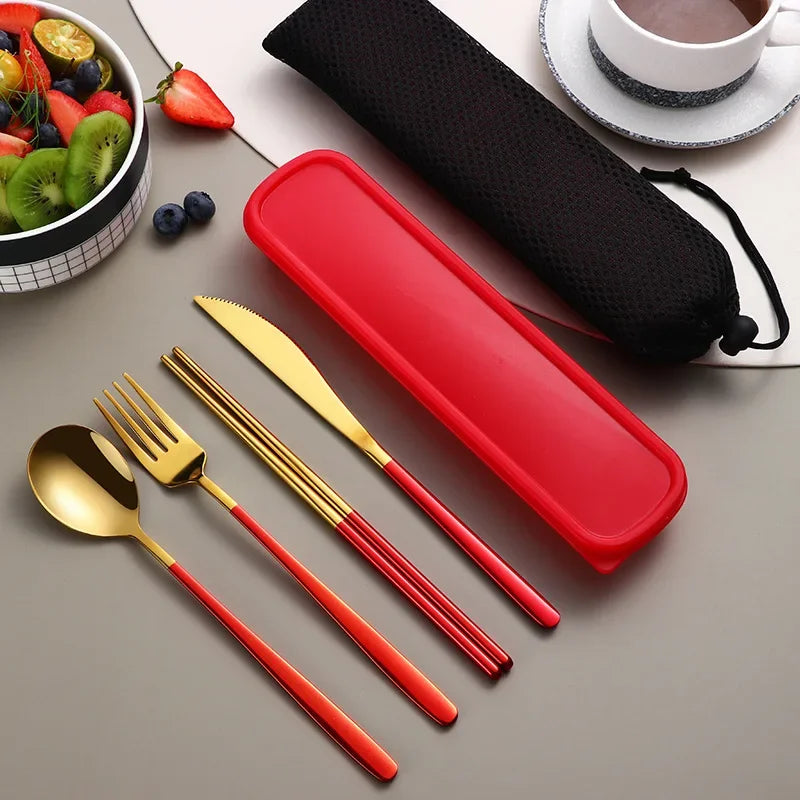 Stainless Steel Tableware Set, Portable Cutlery Knife Fork Spoon Chopsticks