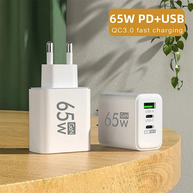 65W GaN Fast USB Type C Charger for iPhone Samsung