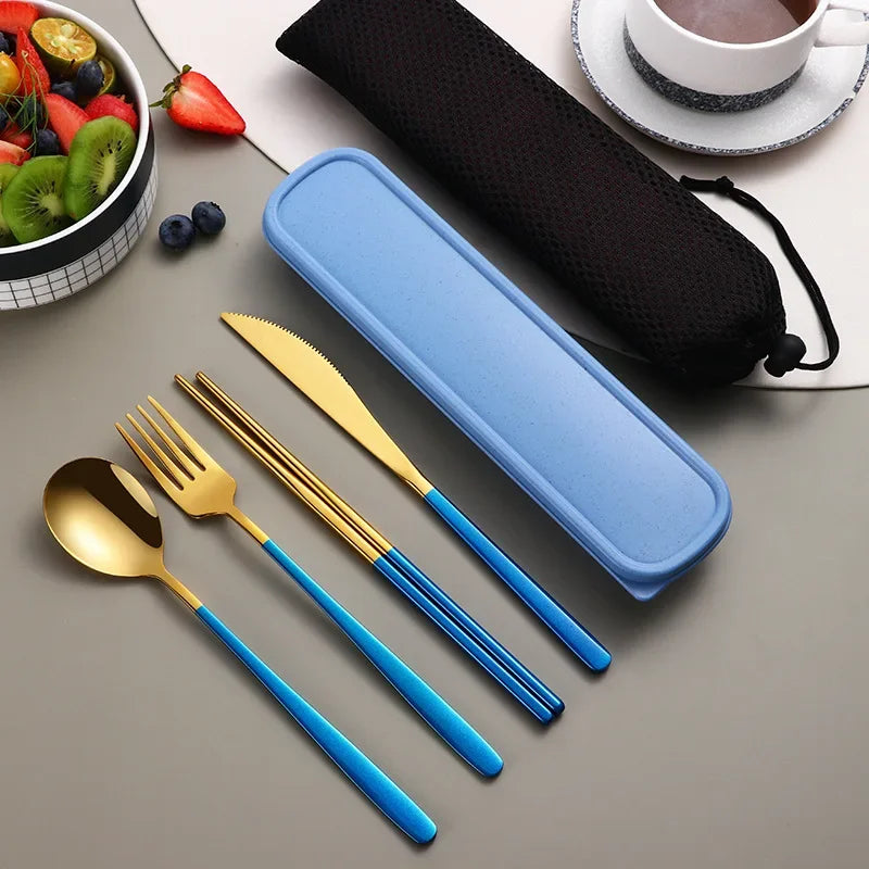 Stainless Steel Tableware Set, Portable Cutlery Knife Fork Spoon Chopsticks