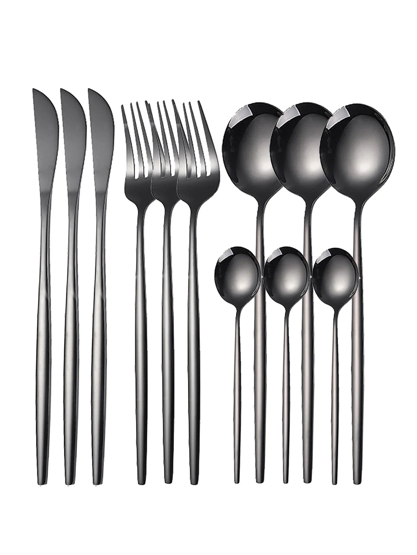 12pcs Thin Stainless Steel Tableware Set with Steak Knife & Fork