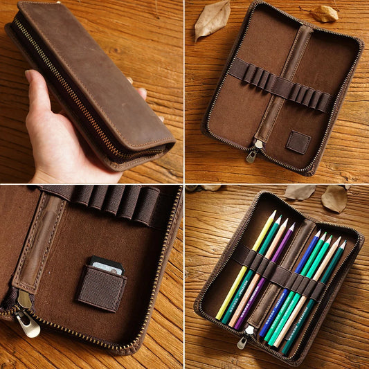 Genuine Leather Pencil Case Cowhide Organizer