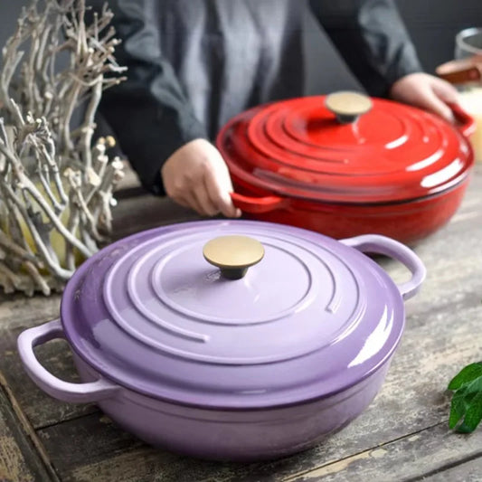 Modern Kitchen Accessories Enamel Cast Iron Shallow Pot Cooking Utensils Round Casserole with Lid