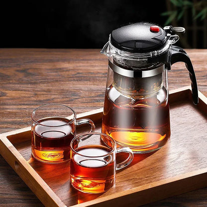 Heat Resistant Glass Teapot with One-Click Filtering Tea Maker