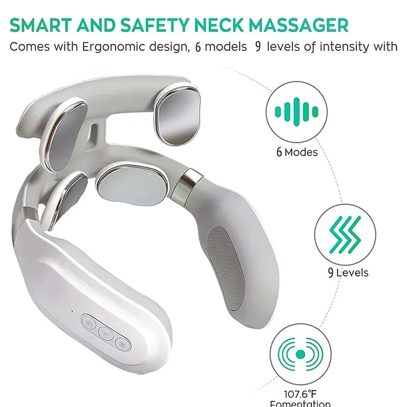 Neck Massage Machine 4-Head Heating Vibration Cervical Spine Hot Compress