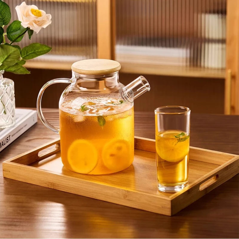 GIANXI 1000ML Transparent Glass Water Jug with Wooden Cover