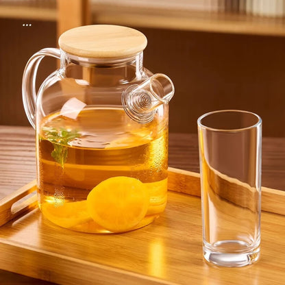 GIANXI 1000ML Transparent Glass Water Jug with Wooden Cover