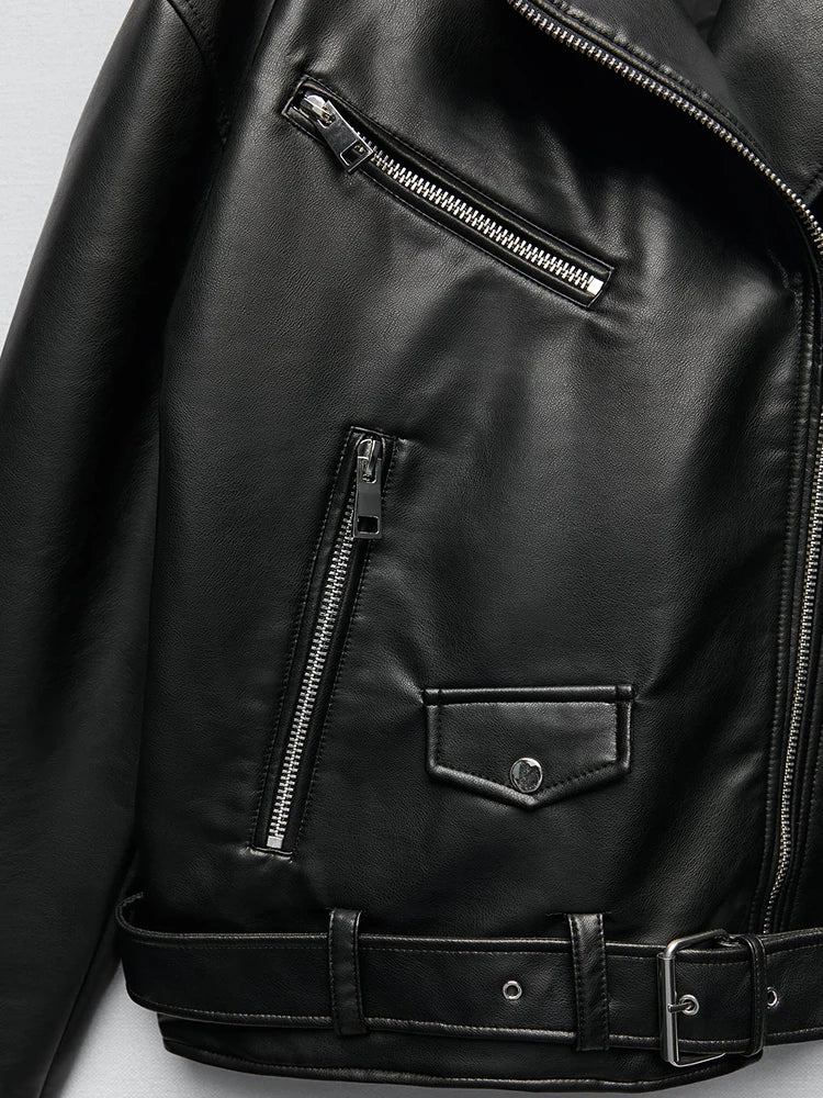 Faux Leather Zipper Biker Jacket