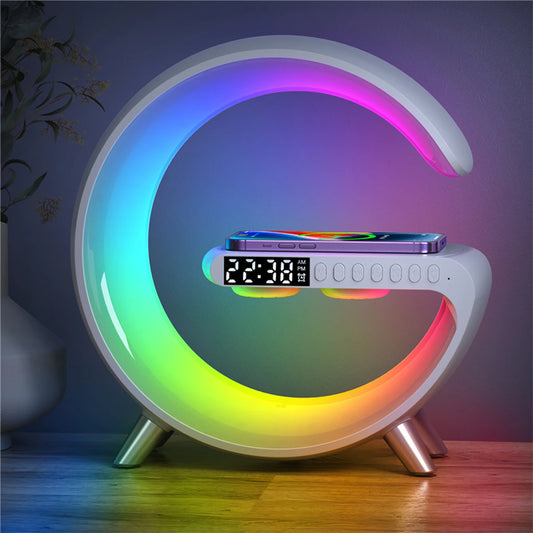 Multifunctional Wireless Charging Stand with Alarm Clock and RGB Speaker