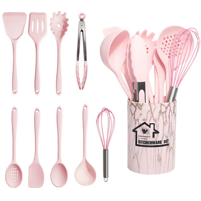 10-Piece Pink Silicone Cooking Utensil Set