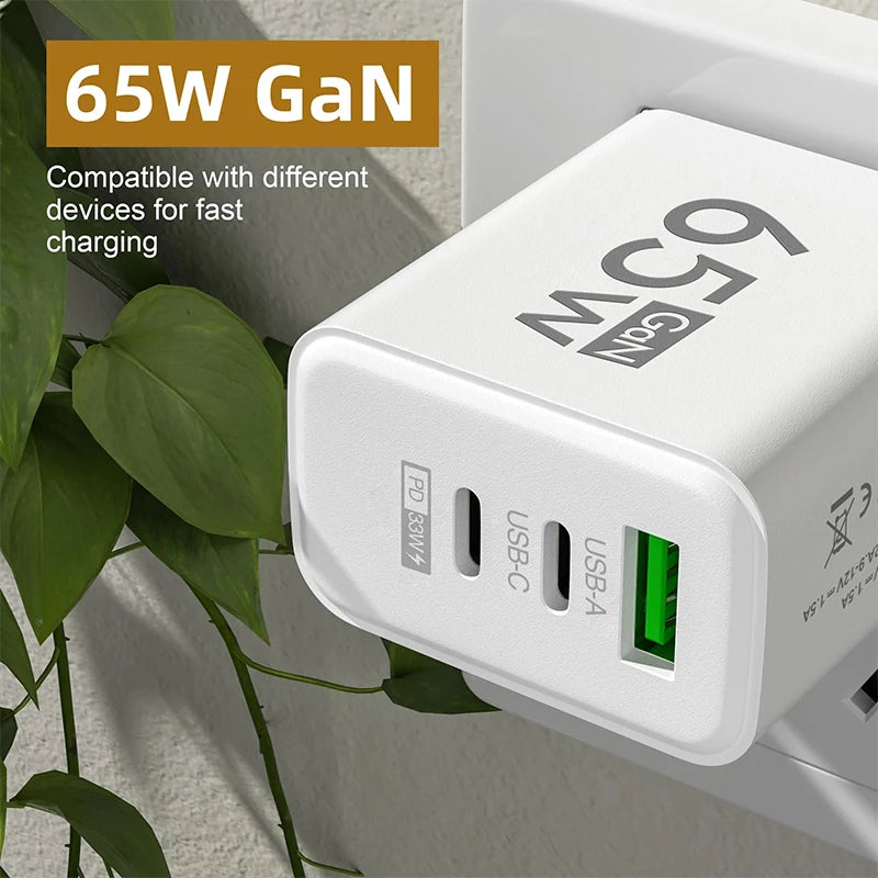 65W GaN Fast USB Type C Charger for iPhone Samsung