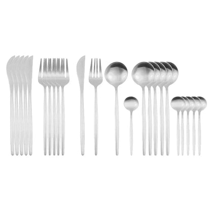 24Pcs Stainless Steel Dinnerware Set, Black Gold Fork Spoon Knife