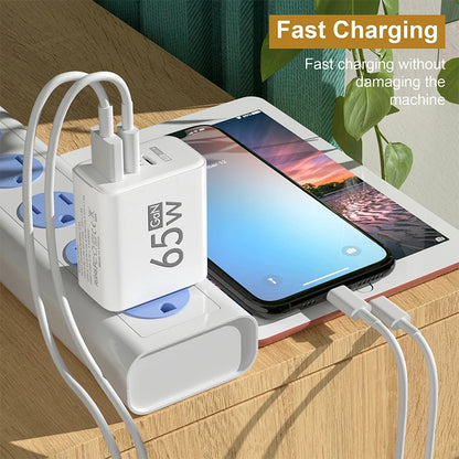 65W GaN Fast USB Type C Charger for iPhone Samsung