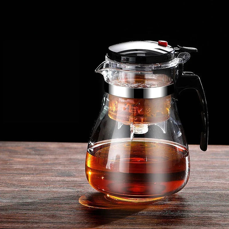 Heat Resistant Glass Teapot with One-Click Filtering Tea Maker