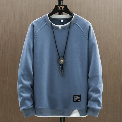 Solid Color Fake Two-Piece O-Neck Hoodie