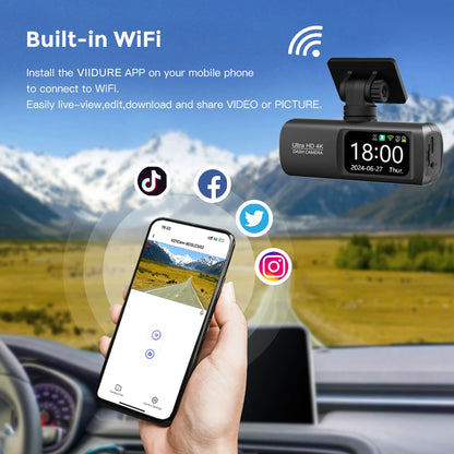 UHD 4K Dash Cam Dual Lens WiFi GPS 1080P Recorder