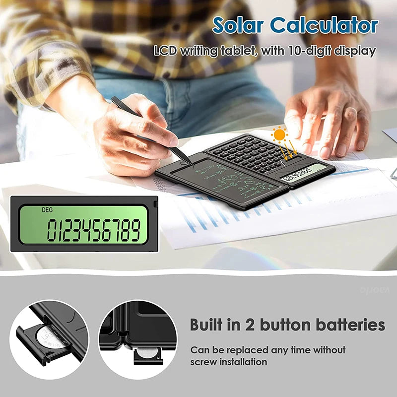 Solar Powered Calculator & Foldable Writing Tablet