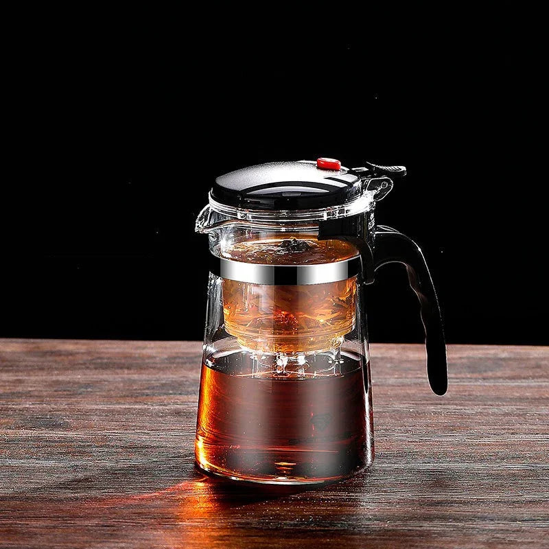 Heat Resistant Glass Teapot with One-Click Filtering Tea Maker