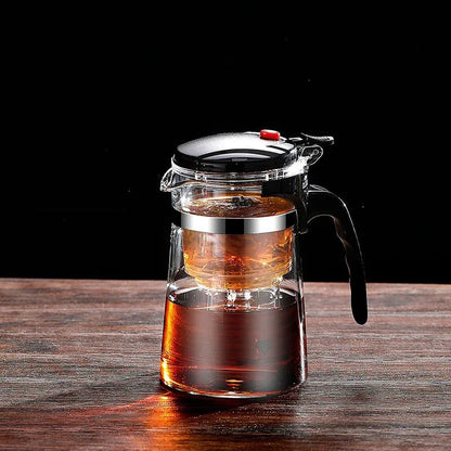 Heat Resistant Glass Teapot with One-Click Filtering Tea Maker