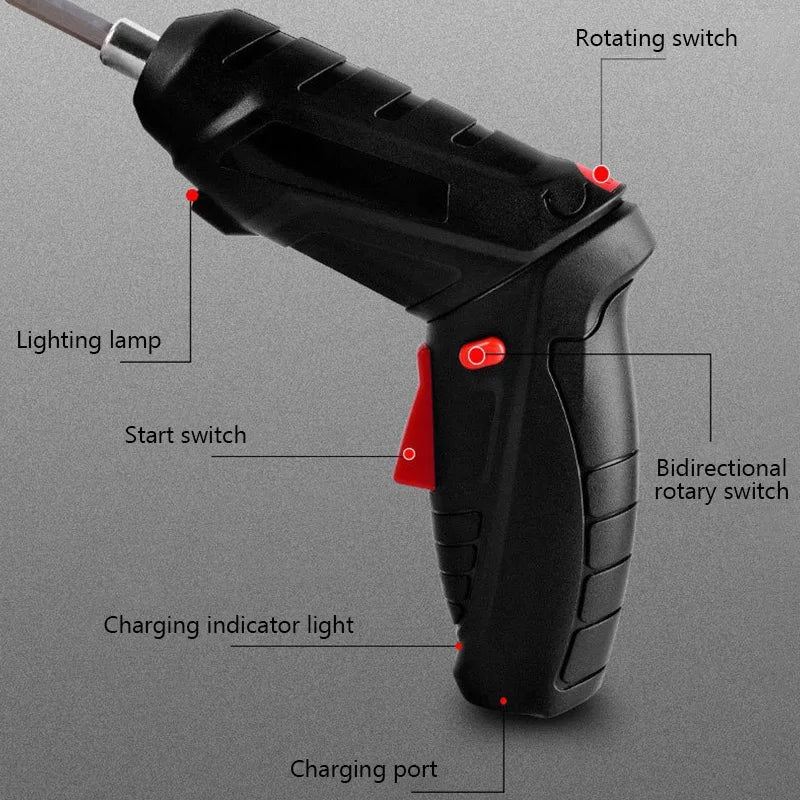 Cordless Electric Screwdriver 47-in-1, 90° Rotation, Rechargeable LED Tool