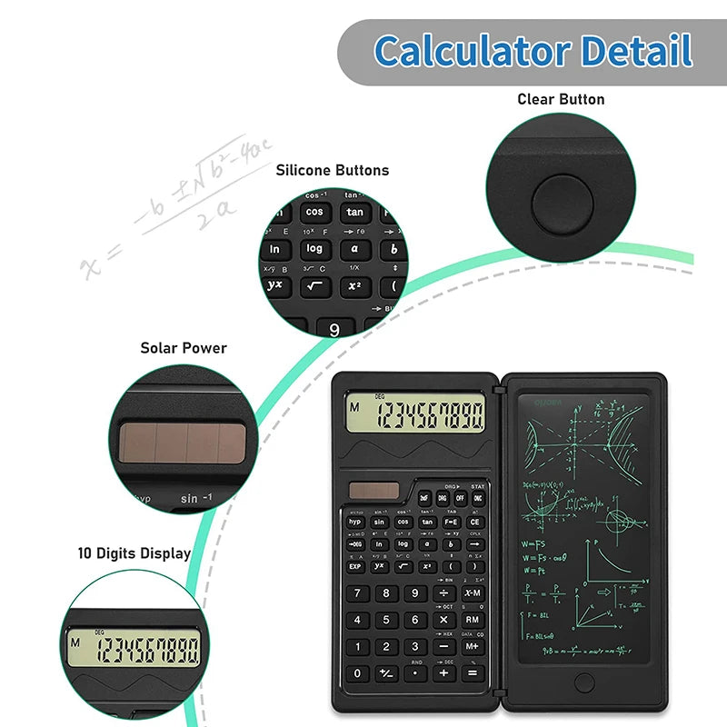 Solar Powered Calculator & Foldable Writing Tablet